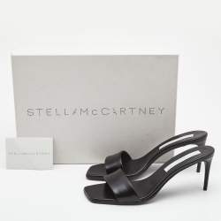 Stella McCartney Black Faux Leather Open Toe Slide Sandals Size 38.5