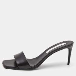 Stella McCartney Black Faux Leather Open Toe Slide Sandals Size 38.5