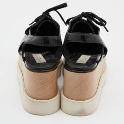 Pre Owned Stella McCartney Black Faux Croc Embossed Leather Elyse Cut Out Platform Derby Sneakers Size 38