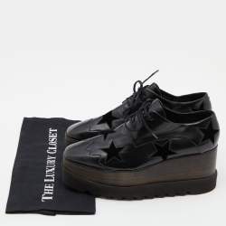 Pre Owned Stella McCartney Black Faux Leather and Wood Elyse Star Platform Derby Sneakers Size 39.5