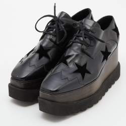 Pre Owned Stella McCartney Black Faux Leather and Wood Elyse Star Platform Derby Sneakers Size 39.5