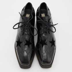 Pre Owned Stella McCartney Black Faux Leather and Wood Elyse Star Platform Derby Sneakers Size 39.5