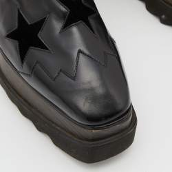 Pre Owned Stella McCartney Black Faux Leather and Wood Elyse Star Platform Derby Sneakers Size 39.5