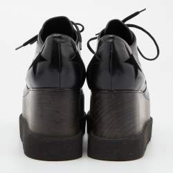 Pre Owned Stella McCartney Black Faux Leather and Wood Elyse Star Platform Derby Sneakers Size 39.5