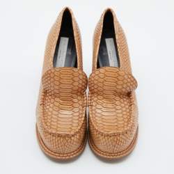 Pre Owned Stella McCartney Tan Snakeskin Embossed Leather Loafer Pumps Size 39