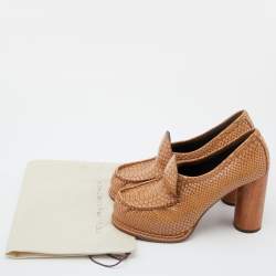 Pre Owned Stella McCartney Tan Snakeskin Embossed Leather Loafer Pumps Size 39
