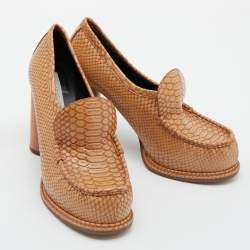 Pre Owned Stella McCartney Tan Snakeskin Embossed Leather Loafer Pumps Size 39