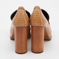 Pre Owned Stella McCartney Tan Snakeskin Embossed Leather Loafer Pumps Size 39