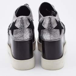 مملوكة مسبقًا Stella McCartney Silver/Black Snakeskin Embossed Leather and Calfhair Elyse Star Platform Derby Size 38