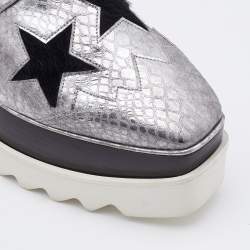 مملوكة مسبقًا Stella McCartney Silver/Black Snakeskin Embossed Leather and Calfhair Elyse Star Platform Derby Size 38