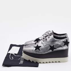 مملوكة مسبقًا Stella McCartney Silver/Black Snakeskin Embossed Leather and Calfhair Elyse Star Platform Derby Size 38