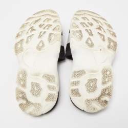 Stella McCartney Black/White Faux Suede And Canvas Logo Flat Slides Size 38