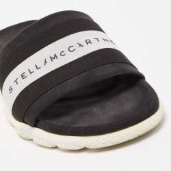 Stella McCartney Black/White Faux Suede And Canvas Logo Flat Slides Size 38