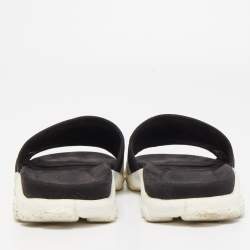 Stella McCartney Black/White Faux Suede And Canvas Logo Flat Slides Size 38