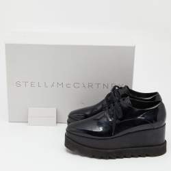 Pre Owned Stella McCartney Black Faux Patent Leather Elyse Platform Derby Size 38