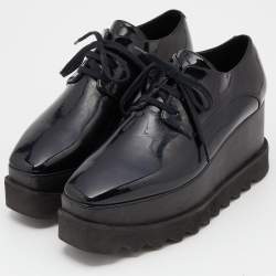 Pre Owned Stella McCartney Black Faux Patent Leather Elyse Platform Derby Size 38