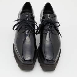 Pre Owned Stella McCartney Black Faux Patent Leather Elyse Platform Derby Size 38