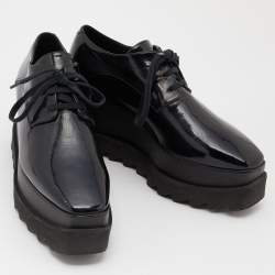 Pre Owned Stella McCartney Black Faux Patent Leather Elyse Platform Derby Size 38