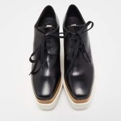 Pre Owned Stella McCartney Black Faux Leather Elyse Platform Derby Sneakers Size 35.5