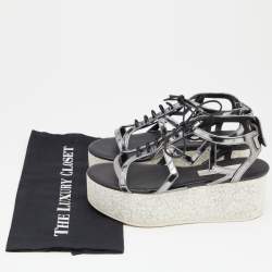 Stella McCartney Metallic Grey Faux Leather Hackney Platform Sandals Size 39