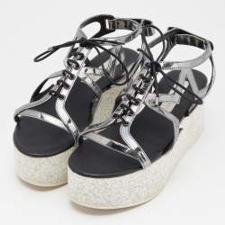 Stella McCartney Metallic Grey Faux Leather Hackney Platform Sandals Size 39