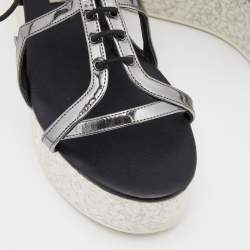 Stella McCartney Metallic Grey Faux Leather Hackney Platform Sandals Size 39