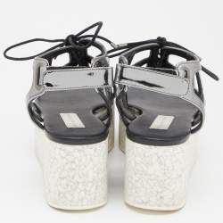 Stella McCartney Metallic Grey Faux Leather Hackney Platform Sandals Size 39