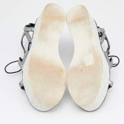 Stella McCartney Metallic Grey Faux Leather Hackney Platform Sandals Size 39
