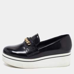 مملوكة مسبقًا Stella McCartney Black Faux Leather Chain Link Platform Slip On Sneakers Size 39
