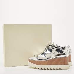 Pre Owned Stella McCartney Silver Faux Leather Elyse Star Wedge Sneakers Size 38