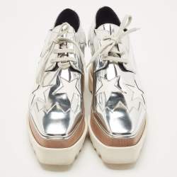 Pre Owned Stella McCartney Silver Faux Leather Elyse Star Wedge Sneakers Size 38