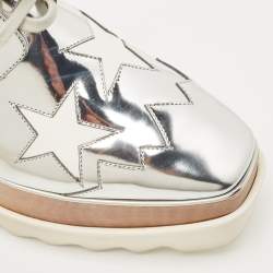 Pre Owned Stella McCartney Silver Faux Leather Elyse Star Wedge Sneakers Size 38
