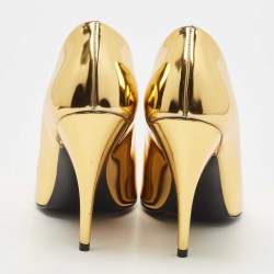Stella McCartney Metallic Gold Faux Patent Leather V Neck Pointed Toe Pumps Size 38