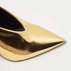 Stella McCartney Metallic Gold Faux Patent Leather V Neck Pointed Toe Pumps Size 38