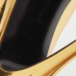 Stella McCartney Metallic Gold Faux Patent Leather V Neck Pointed Toe Pumps Size 38