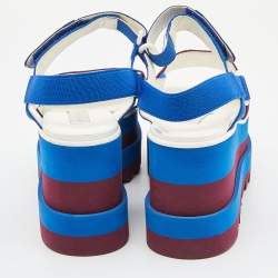 Stella McCartney Blue/Burgundy Canvas Striped Platform Ankle Strap Sandals Size 37