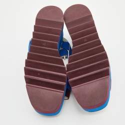Stella McCartney Blue/Burgundy Canvas Striped Platform Ankle Strap Sandals Size 37