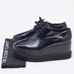 Pre Owned Stella McCartney Black Faux Patent Leather Elyse Platform Derby Size 40