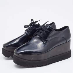 Pre Owned Stella McCartney Black Faux Patent Leather Elyse Platform Derby Size 40