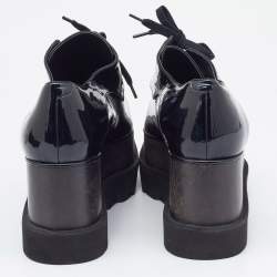 Pre Owned Stella McCartney Black Faux Patent Leather Elyse Platform Derby Size 40