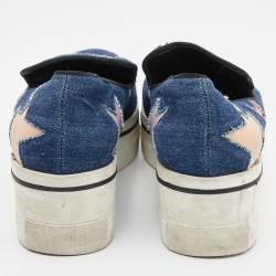 Stella McCartney Blue Denim and Leather Binx Star Platform Slip On Sneakers Size 38
