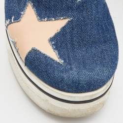 Stella McCartney Blue Denim and Leather Binx Star Platform Slip On Sneakers Size 38