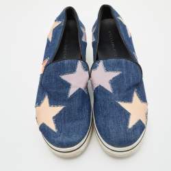 Stella McCartney Blue Denim and Leather Binx Star Platform Slip On Sneakers Size 38