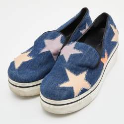 Stella McCartney Blue Denim and Leather Binx Star Platform Slip On Sneakers Size 38