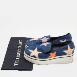 Stella McCartney Blue Denim and Leather Binx Star Platform Slip On Sneakers Size 38