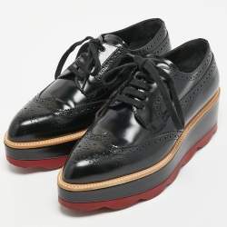 Pre Owned Prada Black Brogue Leather Platform Derby Sneaker Size 38.5
