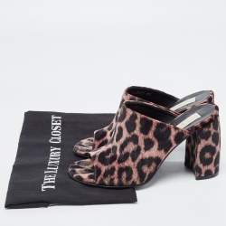 Stella McCartney Brown Leopard Printed Velvet Sabot Mules Size 38