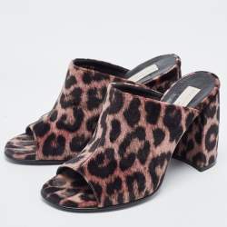 Stella McCartney Brown Leopard Printed Velvet Sabot Mules Size 38