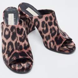 Stella McCartney Brown Leopard Printed Velvet Sabot Mules Size 38
