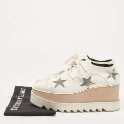 Pre Owned Stella McCartney White Faux Leather and Mesh Elyse Star Platform Derby Sneakers Size 38